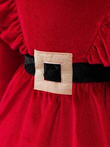 Glamorique Kids Baby Girls' Christmas Party Bow Headband & Velvet Dress, Suitable For Holiday Events,Christmas Dress Fall Winter - Red - View 6