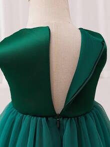 Glamorique Kids Elegant And Cute Baby Girl Dress, Dark Green Color, Sleeveless, With Bowknot, Puffed Cake Style, Perfect For Christmas Party Or Formal Occasions