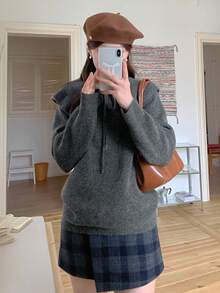 DAZY Women's Korean Style Ruffle Collar Bowknot Long Sleeve Casual Sweater, Autumn/Winter - Grey - View 5