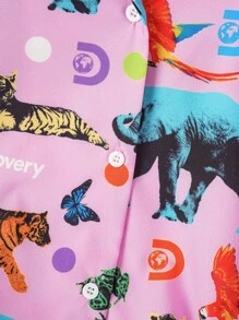 Discovery X SHEIN Women's Animal Print Long Sleeve Top And Pants Pajama Set, Fall Clothes