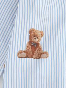 Cozy Pixies 2件套男童卡通熊图案翻领短袖开衫和松紧腰短裤套装 - 霧霾藍 - 查看 5