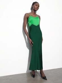 Maija Women's Elegant Contrast Color Contrast Lace Maxi Slip Dress,Festival - Green - View 3