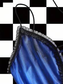 Y2Kool ORANGE STUDIO Váy ngắn ren nhuộm xanh gợi cảm chắp vá dành cho nữ, thích hợp cho mùa hè, mùa thu, kỳ nghỉ, tiệc tùng, mặc hàng ngày Váy cocktail xanh Váy dự tiệc xanh Váy câu lạc bộ đêm Váy ngắn xanh thường ngày - Xanh đậm - Xem 3