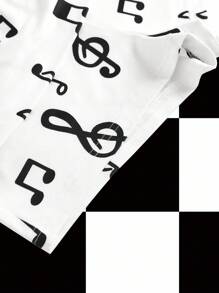 Shutterstock Y2Kool White Musical Note Y2K Style Casual Shorts For Women, Suitable For Summer, Vacation, Party, Daily Wear Concert Shorts White Shorts White Graphic Shorts Music Note Shorts Black And White Shorts Sexy Short Stylish Clothing Collection New Year Outfits