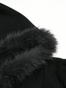 SHEIN Sweetro 秋冬大码休闲纯色双排扣连帽夹克 - 黑色 - 查看 5