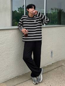DAZY Men's Striped Letter Embroidered Top & T-Shirt Set, Autumn - Multicolor - View 3