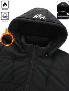 Manfinity Homme 加大码男士保暖内衬休闲长袖保暖冬季外套，秋季户外防风衣 - 黑色 - 查看 5