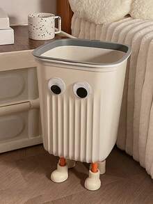 SHEIN 1 Piece Of Striped Big Eyes Trash Can With Four Legs Supporting Trash Can With Pressure Strips Square Cute Trash Can Suitable For Office Bedroom Living Room Kitchen