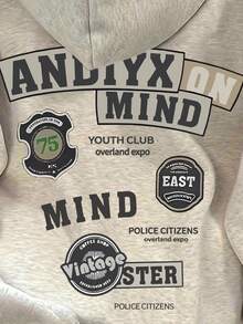 INAWLY Women's Letter Pattern Casual Versatile Drop Shoulder Hoodie Fall Cloth For Women - Light Grey - View 5