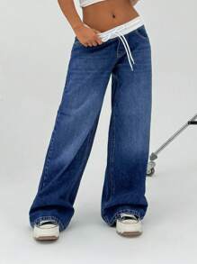 SHEIN Tall 女士短裙年轻低腰阔腿宽松牛仔裤