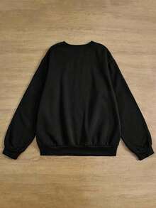 INAWLY 时尚街头休闲泡沫标语印花宽松圆领长袖运动衫 - 黑色 - 查看 2