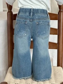 DAZY 女婴喇叭牛仔裤，休闲百搭长裤，秋冬 - 藍色 - 查看 2