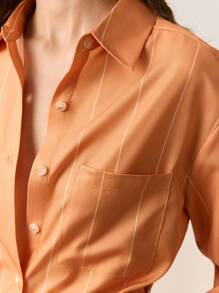 BizChic Áo cánh satin sang trọng dài tay hở ve cam phía trước dành cho nữ, trang phục công sở đơn giản, thanh lịch, tối giản, thích hợp mặc đi làm, đồng phục giáo viên, khách dự tiệc cưới, hòa nhạc - Nhiều màu - Xem 7