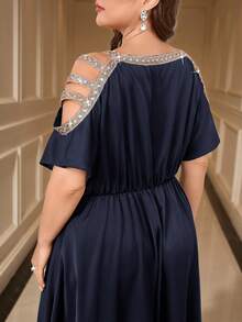 Gownix 大码女式优雅露肩长裙 - 藏蓝色 - 查看 8