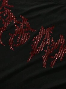 ROMWE MEN Goth Áo thun thoải mái có họa tiết chữ thập đính đá đỏ, thương hiệu thường ngày - màu đen - Xem 7