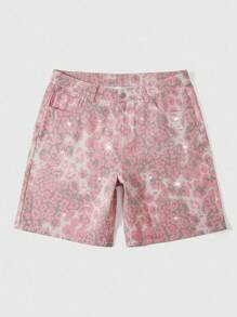 ROMWE MEN Street Life 休闲时尚百搭纽扣开合男士牛仔短裤 - 粉色 - 查看 1