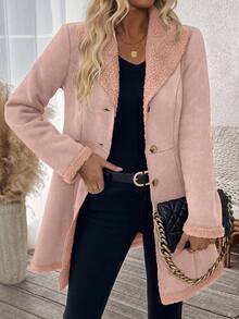 SHEIN Clasi Women's Solid Color Lapel Long Sleeve Front Button Casual Jacket Thermal,Fall