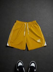 PAVTROS Pantalones cortos casuales de hombre con estampado de patchwork de colores contrastantes - Amarillo - Ver 3