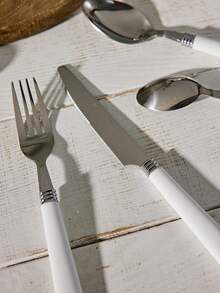 Cirelle Thickened Stainless Steel Cutlery Set With Plastic Handle – Kitchen Tableware Flatware Cutlery Set (Steak Knife, Fork, Spoon, Teaspoon) | Cutlery,Dinner Set,Kitchen Accessories,Spoon And Fork Set - Multicolor - View 4