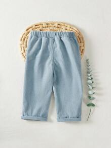 Cozy Pixies Baby Boy Elastic Waist Casual Pants With Decorative Buttons - Blue - View 2