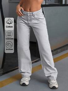 EURMUSE WOMEN LOW WAIST STRAIGHT JEAN Y2K STYLE SNOW WASH Jeans Outfit For Women Women S Jeans Women Clothing Jeans Women Jeans Plus Size Women Summer Clothing Women Clothing Y2k Women S Bottoms Woman S Summer Clothes - Light Wash - View 1