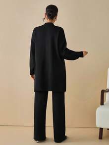 EURMUSE Black Knit Tunic With Rhinestone-Studded Pocket And Fringe Detailing Long Sleeve Two Piece Set Lounge Wear Knit Two Piece Set Two Piece Lounge Set Womens Knit Set,Co Ord,Winter Clothes - Black - View 6