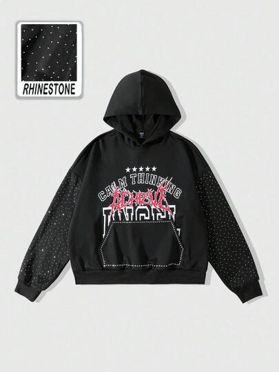 Street Life Men's Sparkling Diamond Print Hoodie, Loose Cropped Style