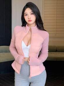 DAZY Áo khoác nữ dáng ôm, cổ đứng, tay áo nối liền, đệm, thu/đông, quần áo mùa đông cho nữ, áo khoác mùa đông cho nữ - Hồng - Xem 6