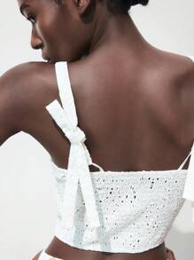 Maija 女士度假扎染刺绣短款吊带背心 - 白色 - 查看 8