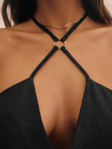 Aralina 露背交叉肩带简约廓形轻盈面料度假女上衣 - 黑色 - 查看 8