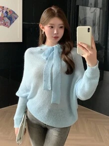 DAZY Damen Herbst/Winter Pullover mit Schnürung, asymmetrischem Ausschnitt und Hohlmuster, Damenbekleidung für den Herbst