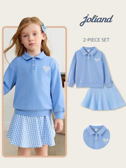 Joliand 1pc Young Girls Elegant School Style Casual Urban Blue Collar Long Sleeve Sweatshirt, Suitable For Outings, Gatherings, Back To School, Autumn/Winter Blue Shirt Girls Girls Blue Outfit Kids Sky Blue Outfit Girls Gingham Skirt Light Blue Sweatshirt Girls Back To School  School  Clothes School Supplies Girl Sky Blue Outfit Blue Gingham Skirt Girls Tennis Outfit Kids Polo Shirt And Skirt Set Pet And Family Clothing Backtoschool ColorfulJoy