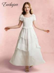 Váy xòe trắng thanh lịch thường ngày cho bé gái tuổi teen - trắng - Xem 10