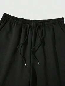 ROMWE MEN Street Life Quần short trơn màu thường ngày cho nam, đa năng cho mùa hè - màu đen - Xem 4