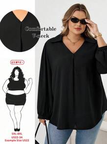 SHEIN CURVE+ Plus Size Women's Autumn And Winter Casual Loose And Comfortable V-Neck Black Long-Sleeved Shirt,Fall Women Clothes,Women Blouse,Curv Tops,Old Money,Black Top,Business Casual Women,Office Wear Women,W,Teacher Shirtsfall Clothes For Women,Winter,CURVE PLUS Plus Size Blouses Plus Size Black Shirt Plus Size V-Neck Blouse Plus Size Women Shirts Curvy Blouses