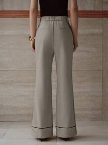 MOTF PREMIUM Quần ống loe ống tương phản - Màu Xám nhạt - Xem 3