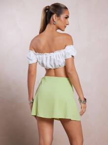 L'Amorae Women's Side Tie Closure Skort In Pastel Mint - Green - View 2