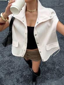 Siren Gaze 秋冬女士时尚翻领抽绳纽扣夹克 - 杏色 - 查看 1