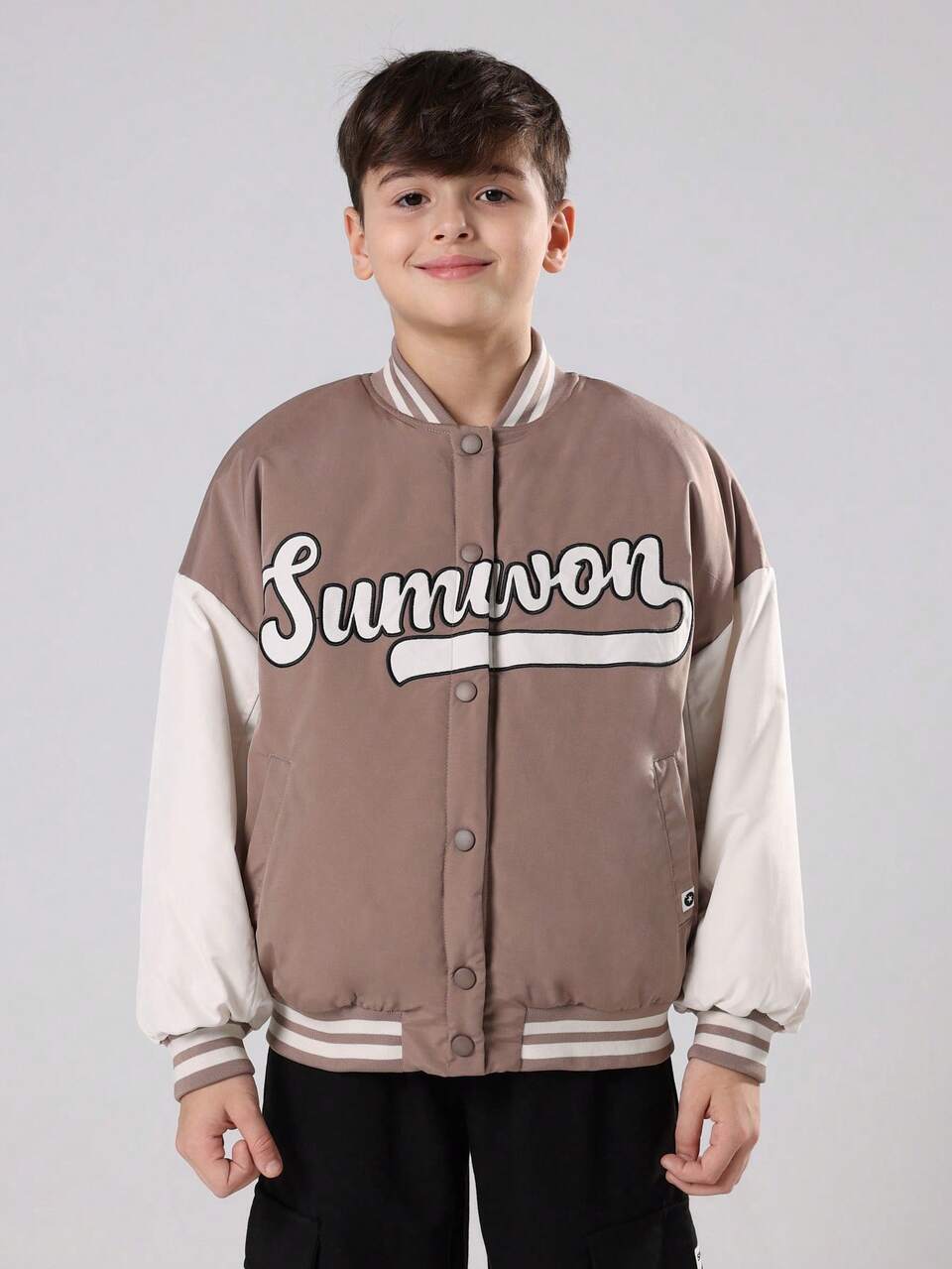 Varsity Baseball Bomber Jacket With Script Logo