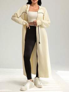 Al Najma 女士休闲连帽长袖拉链夹克，春秋季，休闲长袍运动衫风格女士外套，适合日常休闲/返校/旅行 - 杏色 - 查看 8