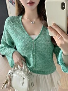 DAZY Women's V-Neck Loose Casual Short Knit Cardigan, Lightweight Jacket For Autumn & Winter,Fall Women Clothes