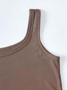 Tween Girl Solid Color Square Neck Fitted Casual Camisole Dress - Coffee Brown - View 4
