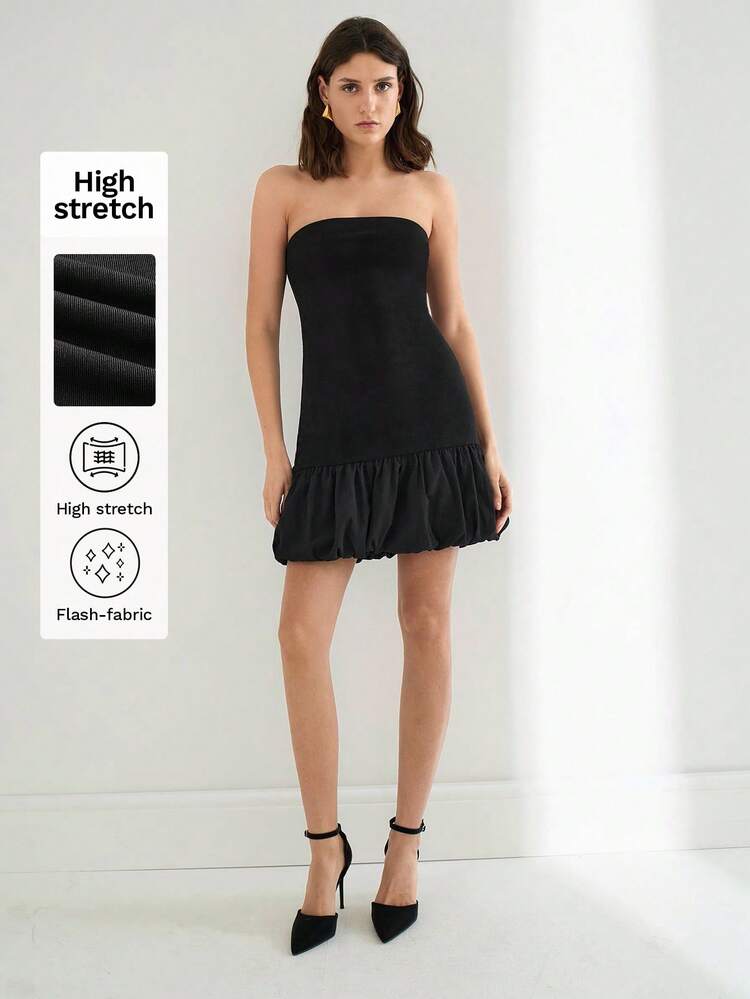 SHEIN Maija Women Solid Color Ruffle Hem Tube Dress