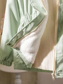 Sparklyn Tween Girl 薄荷绿色连帽白色保暖内衬腰部褶皱 2 口袋加厚外套 - 薄荷綠 - 查看 4