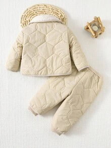 Cozy Pixies 2pcs Baby Boy Thermal Lined Long Sleeve Cardigan And Elastic Waist Pants Set Fall Winter - Pink - View 2