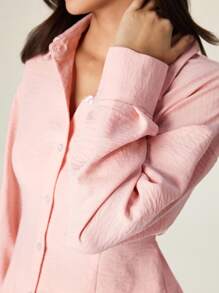 Graceveil قميص نسائي بتصميم خصر مربوط بالدانتيل وأكمام طويلة ضيق المقاس باللون الوردي - وردي - مشاهدة 8