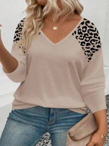 EMERY ROSE Women's Casual V-Neck Bestselling Leopard Print Pattern Plus Size Long Sleeve T-Shirt Fall Cloth For Women - Multicolor - View 6
