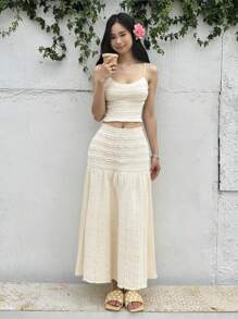 SHEIN 少女休闲简约舒适吊带背心和长裙套装 - 黑色 - 查看 3