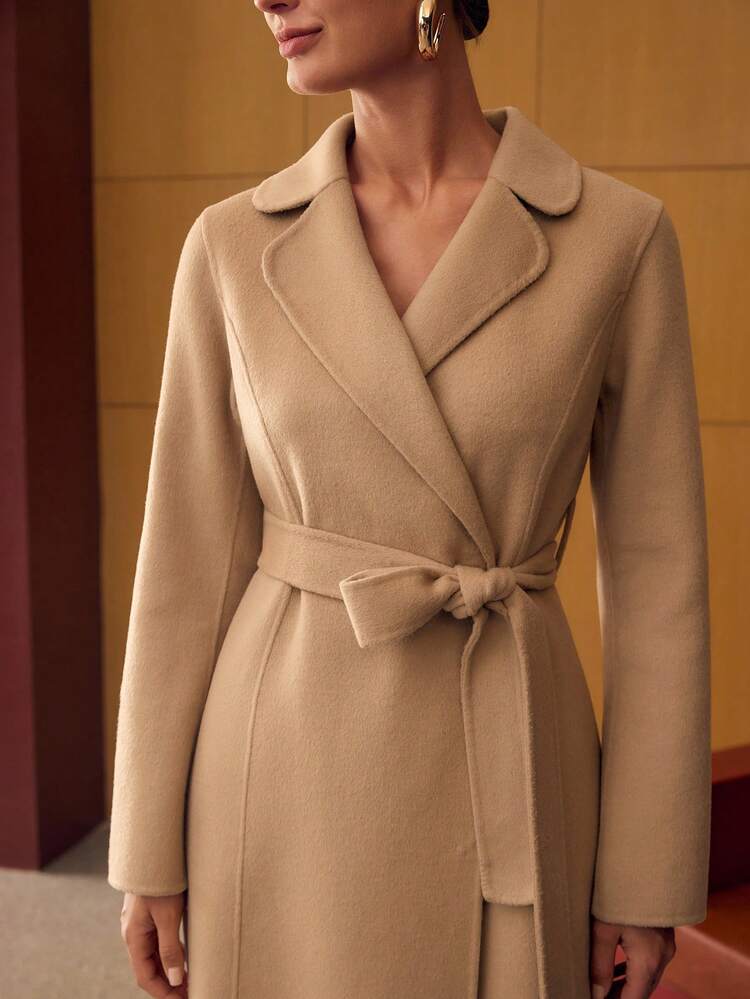 ELEGANT WAIST-CINCHED FITTED MERMAID COLLAR DOUBLE-FACED OVERCOAT, AUTUMN/WINTER