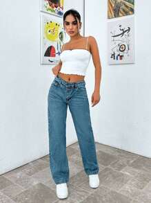 EURMUSE Petite Low Waist Snow Wash Straight Jean - Light Wash - View 7